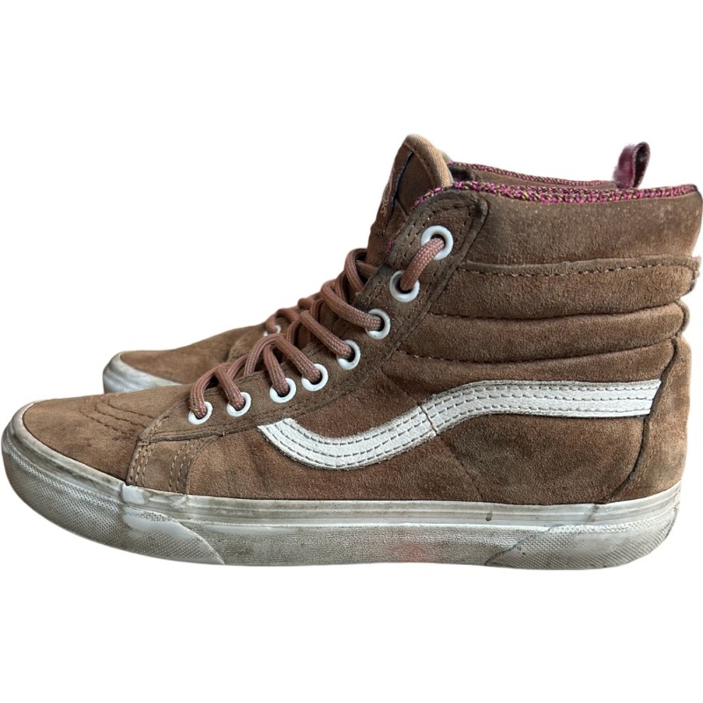 Vans tan suede high tops with white stripe